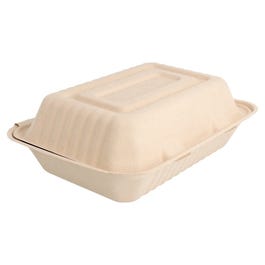 Schachtel aus Bagasse natur 2 Fächer anhängender Deckel 1L 16,5 x 22,5 x 6,4 cm Schachtel aus Bagasse natur 2 Fächer anhängender Deckel 1L 16,5 x 22,5 x 6,4 cm