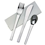 Besteck-Set aus Edelstahl Gabel + Messer + Löffel + Serviette 20,5 cm – 50 Stück