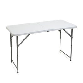 Weißer Klapptisch, höhenverstellbar L122xT61xH74cm – zusammengeklappt L61xT61xH8 Weißer Klapptisch, höhenverstellbar L122xT61xH74cm – zusammengeklappt L61xT61xH8