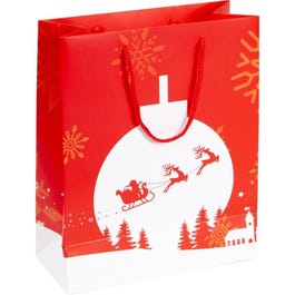 Luxus - Tasche rot weißem Kugeldekor und Schlitten 26+12X32cm - 12 Stück Luxus - Tasche rot weißem Kugeldekor und Schlitten 26+12X32cm - 12 Stück