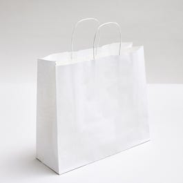 Kraftbeutel weiß geflochtene gedrehte Griffe 36+12X31cm – pro 50 Stück Kraftbeutel weiß geflochtene gedrehte Griffe 36+12X31cm – pro 50 Stück