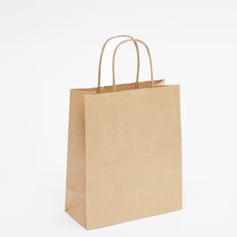 Papiertragetasche mit gedrehten Griffen ungebleicht 19+8x22cm- 50 Stück Papiertragetasche mit gedrehten Griffen ungebleicht 19+8x22cm- 50 Stück