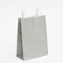 Papiertragetasche grau mit flachen Griffen B18 + T8 x H24cm 50 Stück Papiertragetasche grau mit flachen Griffen B18 + T8 x H24cm 50 Stück