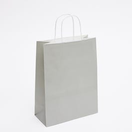 Papiertragetasche grau mit gedrehten Griffen L.22 + T.10 x H.29 cm 50 Stück Papiertragetasche grau mit gedrehten Griffen L.22 + T.10 x H.29 cm 50 Stück