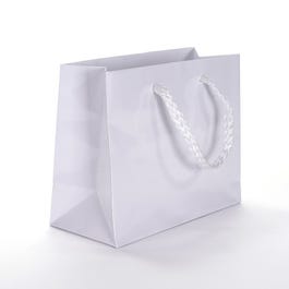 Luxus-Tüte glanzfolienkaschiert weiße L14 x T6 x H11cm 12 Stück Luxus-Tüte glanzfolienkaschiert weiße L14 x T6 x H11cm 12 Stück