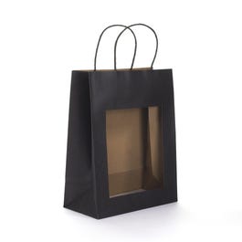 Tüte mit Sichtfenster schwarz mit gedrehten Griffen 22x28+11cm - 12 Stück Tüte mit Sichtfenster schwarz mit gedrehten Griffen 22x28+11cm - 12 Stück