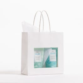 Fenstertasche weißes Papier mit gedrehten Griffen 18+8x19cm – pro 12 Fenstertasche weißes Papier mit gedrehten Griffen 18+8x19cm – pro 12