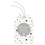 Amerikanische Etiketten "Joyeux Noël" 52 x 80 mm silberne Kordel – 12 Stück
