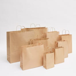 Papiertragetasche braun mit gedrehten Griffen Papiertragetasche braun mit gedrehten Griffen